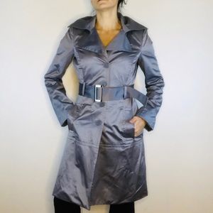BEBE silver belted trench coat size small